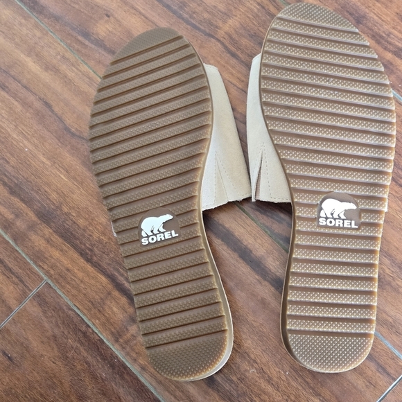 Sorel Ella Block Slide Metallic Suede Women's Sandals in Neutral Tan Size 9 - Picture 9 of 12